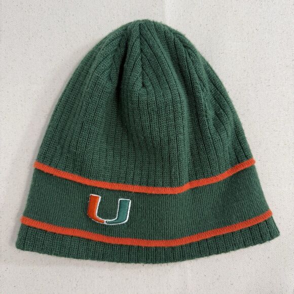 Miami Hurricanes Beanie Hat Knit Nike Orange Green Mens One Size - Picture 2 of 7